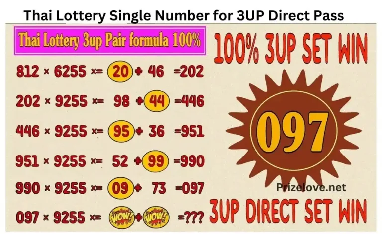 Thai Lottery Single Number for 3UP Direct Pass